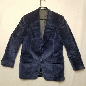 VTG FELT‎ VELOUR Blue Raffleswear SUIT COAT JACKET BLAZER Blue Made In USA